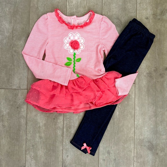 Nannette Lepore Girls Floral Striped Ruffle Matching Outfit Set - Picture 1 of 11